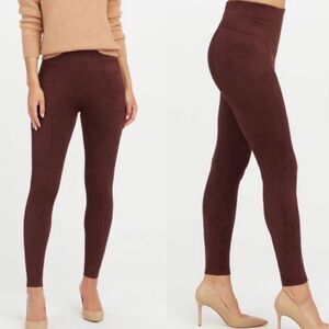 Spanx Black Faux Suede Legging Maroon Red